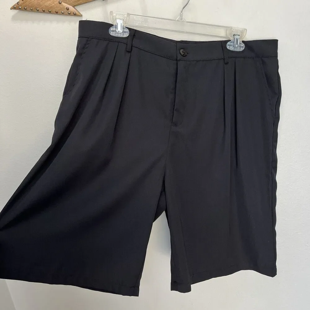 Ranlege | Black Bermuda Shorts Women XXL Pleated 10” Inseam